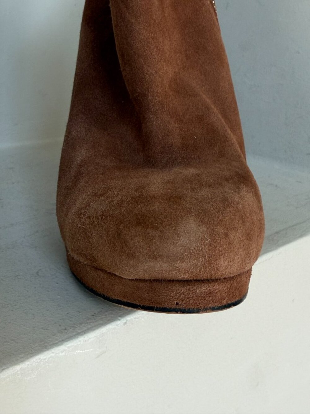 MICHAEL Michael Kors Brown Suede Platform Ankle Boots Booties 7.5 Gold - Picture 11 of 14